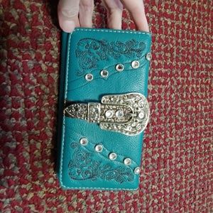 Ladies teal colored western wallet